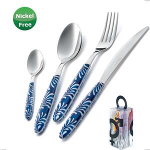 Confezione You&Me 24 pezzi posate Vero Mediterraneo Blu 28, Acciaio 18/0, spessore 2,50 mm