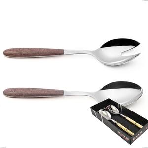 Confezione vetrina 2 pezzi insalata vero noce, acciaio 18.0 nickel free, manicatura pbt sublimato acciaio lucido