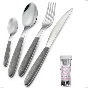 Confezione barattolo francese 16 pezzi posate vero olmo grigio, acciaio 18.0 nickel free, manicatura pbt sublimato acciaio lucido