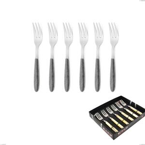 Confezione vetrina 6 pezzi forchette dolce vero olmo grigio, acciaio 18.0 nickel free, manicatura pbt sublimato acciaio lucido