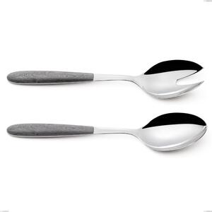 Coppia insalata vero olmo grigio, acciaio 18.0 nickel free, manicatura pbt sublimato acciaio lucido, lunghezza 250 mm