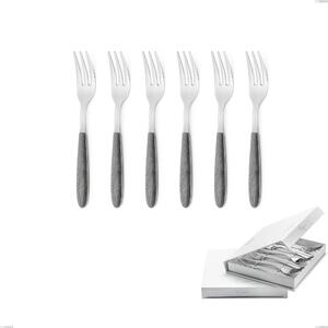 Confezione a libro 6 pezzi forchette dolce vero olmo grigio, acciaio 18.0 nickel free, manicatura pbt sublimato acciaio lucido