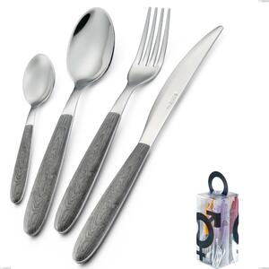 Confezione You&Me 24 pezzi posate vero olmo grigio, acciaio 18.0 nickel free, manicatura pbt sublimato acciaio lucido