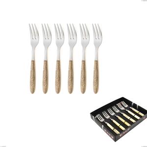 Confezione vetrina 6 pezzi forchette dolce vero pino, acciaio 18.0 nickel free, manicatura pbt sublimato acciaio lucido