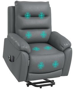 HOMCOM Poltrona Relax Elettrica Alzapersona Massaggiante Reclinabile fino a 135° con Poggiapiedi e Telecomando, in Similpelle, Grigio|Aosom