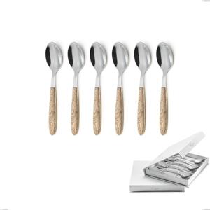 Confezione a libro 6 pezzi cucchiaini caff� vero pino, acciaio 18.0 nickel free, manicatura pbt sublimato acciaio lucido