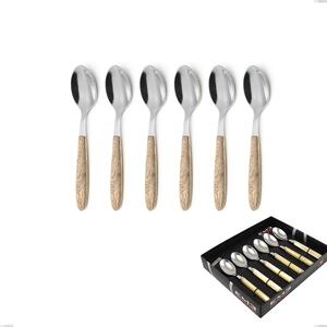 Confezione vetrina 6 pezzi cucchiaino caffe vero pino, acciaio 18.0 nickel free, manicatura pbt sublimato acciaio lucido
