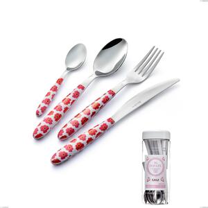 Confezione barattolo francese 16 pezzi posate Vero poppy, acciaio 18.0 nickel free, manicatura pbt sublimato acciaio lucido- posate
