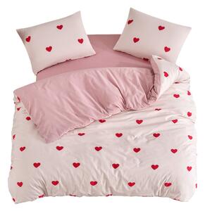 Set copripiumino e federa rosa per letto matrimoniale o esteso con lenzuolo incluso/4 pezzi 200x220 cm Red Heart – Mila Home