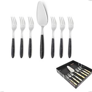 Confezione vetrina 7 pezzi, forchettine pi� paletta dolce vero wenge, acciaio 18.0 nickel free, manicatura pbt sublimato acciaio lucido