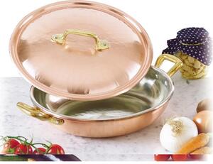 Tegame 2 manici � 20 cm realizzato in rame massiccio liscio. stagnato a mano LineaTraditional