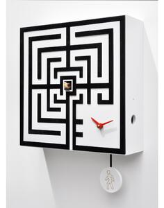 Orologio con cuc� con Pendolo LABIRINTO Dimensioni 33x33xh 10 cm Cassa in MDF laccato e betulla bianco e Nero