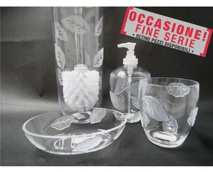 Set 4 pezzi Porta scopino, dispenser, portasapone , bicchiere in Melamina Folly alta resistenza trasparente 4 pezzi ne paghi 1