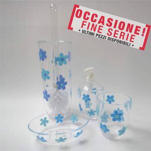Set 4 pezzi Porta scopino, dispenser, portasapone , bicchiere in Melamina MIlly alta resistenza celeste 4 pezzi ne paghi 1