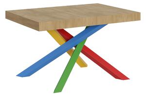 Tavolo Allungabile con 3 allunghe VOLANTIS MULTICOLOR 90x140xh77 cm estensibile fino a 244 cm Allunghe da 52 cm, gambe in ferro verniciato Multicolor piano colore Quercia Natura