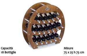 Cantinetta Portabottiglie in legno Botte 75x25xh75 cm contenuto 18 bottiglie colore Noce