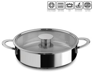 Tegame 2 manici 26 cm acciaio inox 18/10 con coperchio in vetro pyrex linea Gourmet Mepra, per piano elettrico, induzione, gas, alogeno, vetroceramica , forno