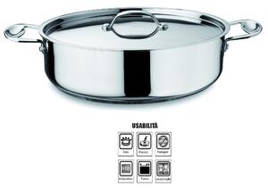 Casseruola Ovale GLAMOUR DIAMOND diametro 28 cm due manici con coperchio per induzione in acciaio 18.10 Lucido