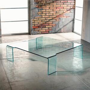 Tavolino Da salotto quadrato basso di design vetro Curvato di design Trasparente 12 mm 100x100xh28 cm trasparente