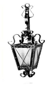 Lanterna con Braccio In ferro Battuto Quadra 20x20xh 52 cm - Attacco Lampada E 27 interno esterno con vetri e impianto colore nero