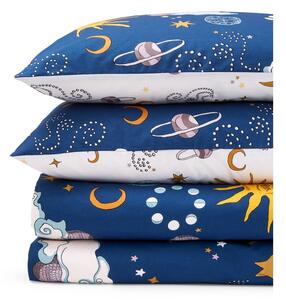 Set copripiumino e federa bianco e blu in cotone per letto singolo 135x200 cm Disco Space – Their Nibs