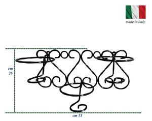 Fioriera Porta vasi da Muro in ferro Battuto, 3 Posti Dimensioni 51x h 26 cm - cestello x vasi in ferro battuto �12xh 14 cm colore nero