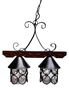 Lampadario in legno e ferro Battuto 2 Lampade 51xh52 cm da appendere con catena