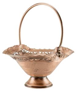 Cesto Casp� Centrotavola in rame cesellato a mano con Manico Diametro 26xh15 cm peso 680 gr con anelli in Ottone , Materiale 100% Rame
