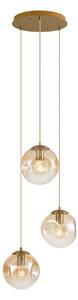 Lampada a sospensione Art Déco ottone con vetro ambrato 3 luci - Douglass