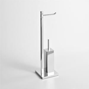 Piantana WC quadrata, con porta scopino in metallo base quadrata CIPRO 20x19xh71 cm in ottone finitura inox lucido made in Italy garanzia 10 anni
