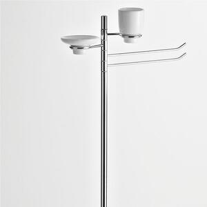Piantana Lavabo Con portasapone e bicchiere in Ceramica ELBA 44x25xh93 cm Cromo lucido Garanzia per anni contro la ruggine bagno galvanico di oltre 22 micron inalterabile nel tempo