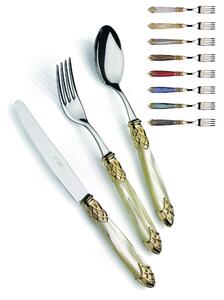 DUBAI ORO E ACCIAIO, 6 posti tavola, Servizio posate 24 pezzi in acciaio inox 18/10 lucido spessore 2,5 mm manico acrilico madreperlato con ghiera in metallo lucido lavabile in lavastoviglie- posate