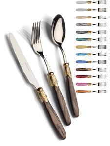 ISCHIA Ghiera ORO E ACCIAIO, 6 posti tavola, Servizio posate 24 pezzi in acciaio inox 18/10 lucido spessore 2,5 mm Manico acrilico madreperlato con ghiera in metallo effetto Oro Lucido lavabile in lavastoviglie