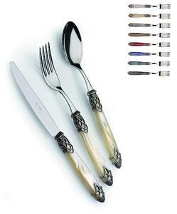 Servizio posate 4 pezzi posto tavola DUBAI Ghiera ANTICO in acciaio inox 18/10 lucido spessore 2,5 mm Manico acrilico madreperlato con ghiera antichizzato lavabile in lavastoviglie