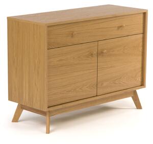 Credenza compatta Kensai in legno ingegnerizzato e massiccio, dimensioni 100 x 40 x h75 cm, peso 32 Kg, finitura quercia