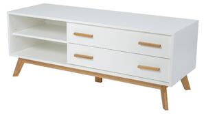 Mobile tv nordico kensai in legno ingegnerizzato e massiccio, dimensioni 130 x 45 x h50 cm, peso 32 Kg, finitura bianco, rovere