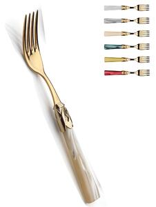 Forchetta da tavola sfusa CAPRI Tutto oro in acciaio 18/10 manico in acrilico madreperlato con ghiera dorata finitura tutto oro