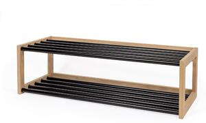 Scarpiera per corridoio slussen in legno massello, acciaio, dimensioni 100 x 38 x h30 cm, peso 14,5 Kg, finitura rovere, nero