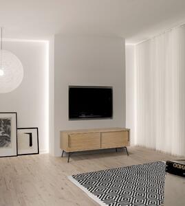 Mobile tv Ashburn nero in legno ingegnerizzato, metallo, dimensioni 145 x 44 x h53 cm, peso 40 Kg, finitura rovere, nero