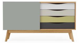 Credenza Avon in legno ingegnerizzato e massiccio, dimensioni 128 x 42 x h71 cm, peso 38 Kg, finitura Abbazia - blu, verde, bianco