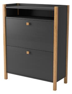 Armadio per scarpe Hannover 2 porte in legno ingegnerizzato e solido, plastica, dimensioni 84 x 26 x h107 cm, peso 26 Kg, finitura grigio scuro, legno