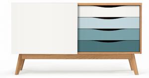 Credenza in abete Avon in legno ingegnerizzato e massiccio, dimensioni 128 x 42 x h71 cm, peso 38 Kg, finitura Abete - blu, bianco