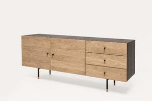 Credenza jugend rovere in legno ingegnerizzato e massiccio, acciaio, dimensioni 180 x 48 x h70 cm, peso 73 Kg, finitura rovere, nero