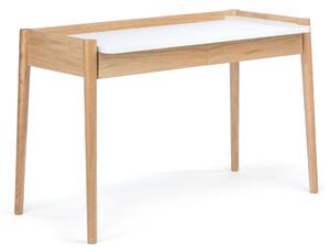 Scrivania Feldbach in legno ingegnerizzato e massiccio, dimensioni 126 x 60 x h79 cm, peso 25 Kg, finitura rovere, bianco