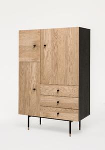 Jugend Highboard Oak in legno ingegnerizzato e massiccio, acciaio, dimensioni 90 x 42 x h142 cm, peso 72 Kg, finitura rovere, nero