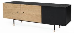 Mobile TV Jugend in legno ingegnerizzato e solido, acciaio, tessuto, dimensioni 150 x 45 x h52 cm, peso 45 Kg, finitura rovere salato, nero
