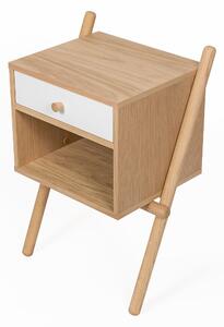 Tavolino Wiru 1D Rovere bianco in legno ingegnerizzato e massiccio, dimensioni 51 x 35 x h70,7 cm, peso 9 Kg, finitura rovere, bianco