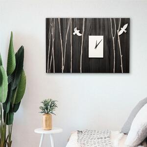 Orologio da parete rettangolare il legno OSLO rami d'inverno 60x40 cm in legno colore lavagna Applicazioni rami ed uccellini
