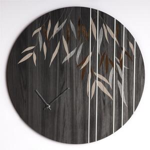 Orologio da parete rotondo il legno e metacrilato VIENNA Diametro 45x5 cm in legno con applicazioni in 3D rappresenta foglie di salice