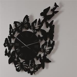 Orologio da parete Rotondo diametro 80 cm in legno VOLO DI FARFALLE tagliato al laser in legno laccato nero